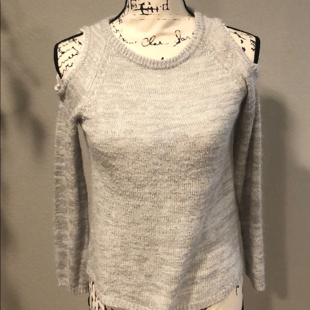 Gray and white off the shoulder sweater